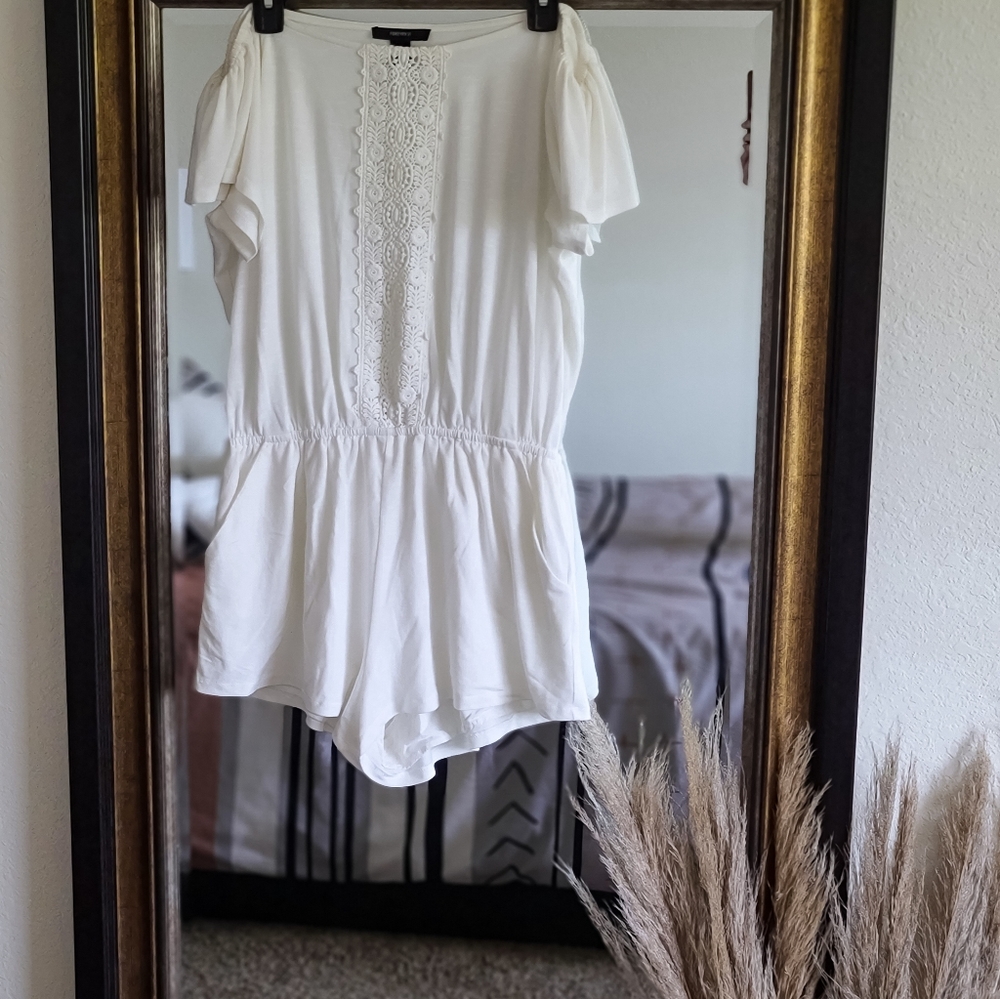Forever 21 Embroidered Off Shoulder Romper